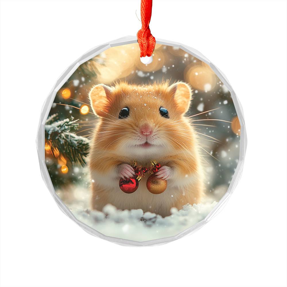 Beautiful Hamster Christmas Night Design 3 Glass Ornament