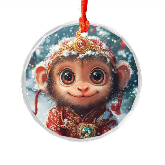 Beautiful Angus Monkey Christmas Night Design 4 Glass Ornament