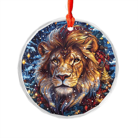 Beautiful Lion Christmas Night Design 3 Glass Ornament