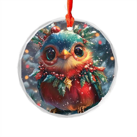 Beautiful Songbird Christmas Night Design 2 Glass Ornament