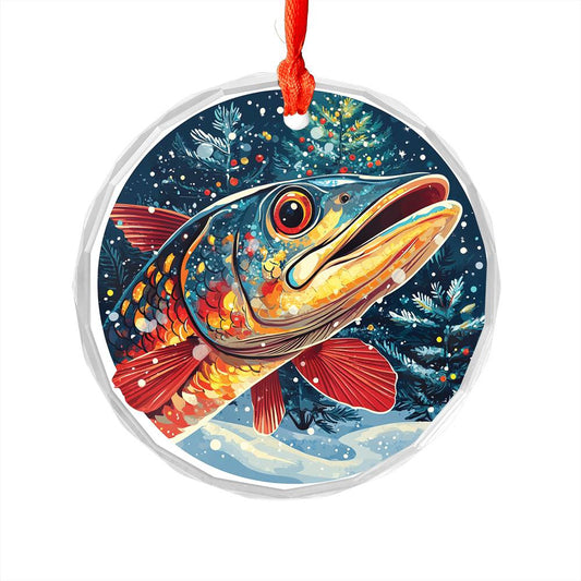 Beautiful Angus Wahoo Fish Christmas Night Design 1 Glass Ornament