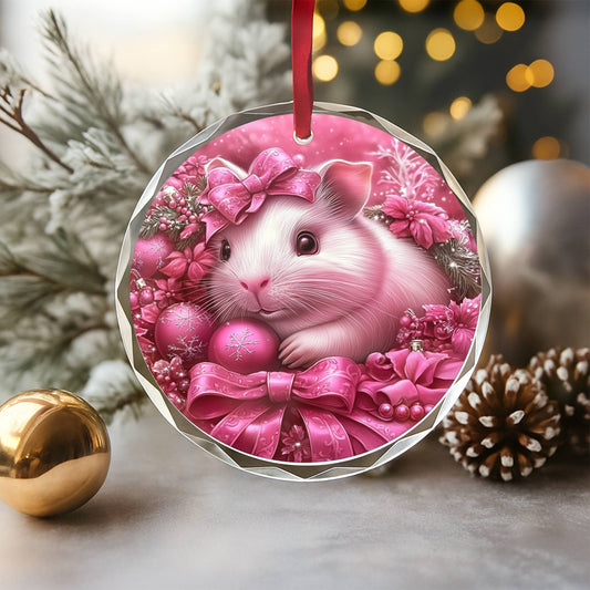 Guinea Pig Pink Christmas Design 2 Glass Ornament