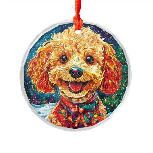 Beautiful Angus Poodle Dog Christmas Night Design 2 Glass Ornament
