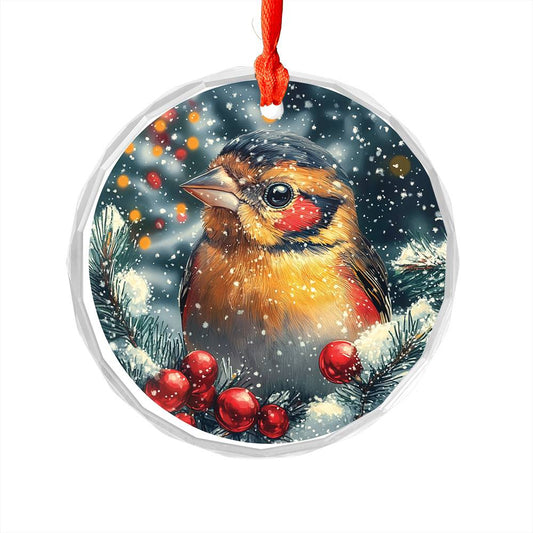 Beautiful Finch Christmas Night Design 2 Glass Ornament