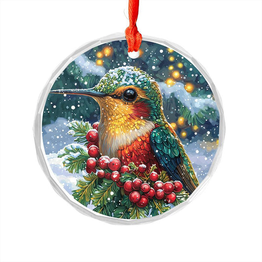 Beautiful Hummingbird Christmas Night Design 4 Glass Ornament