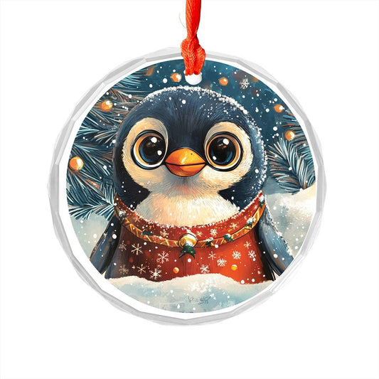 Beautiful Angus Penguin Christmas Night Design 1 Glass Ornament