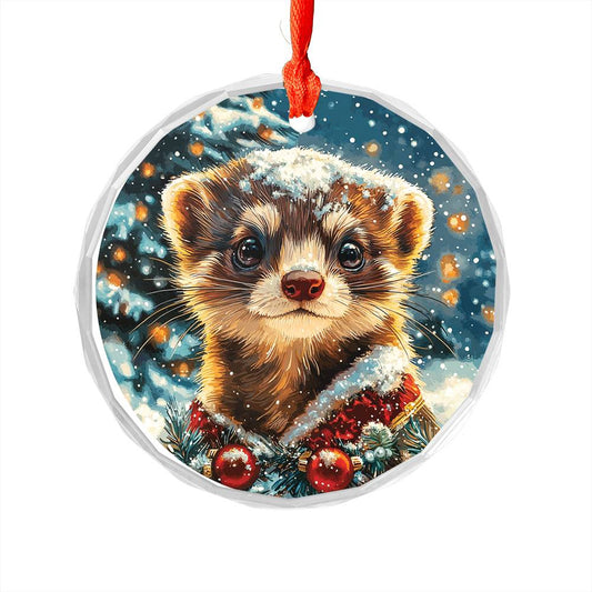 Beautiful Ferret Christmas Night Design 1 Glass Ornament