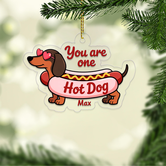Personalized Funny Dachshund Hot Dog Ornament, Funny Hot Dog Gifts Ornament, Decoration for Dog Lovers, Ornament for Foodies
