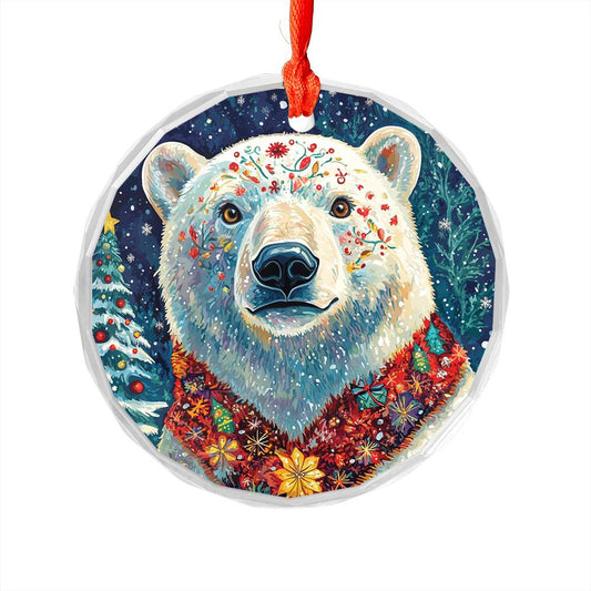 Beautiful Angus Polar Bear Christmas Night Design 1 Glass Ornament