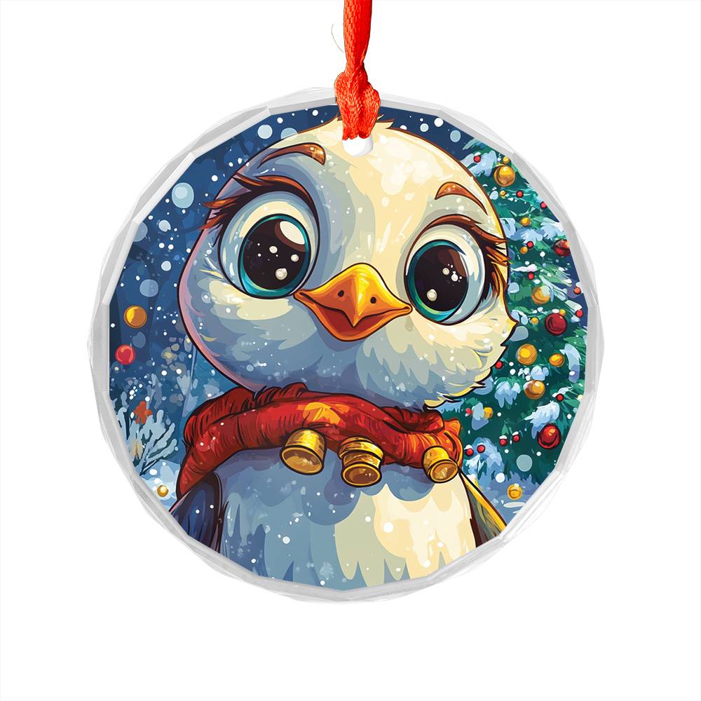 Beautiful Seagull Christmas Night Design 1 Glass Ornament