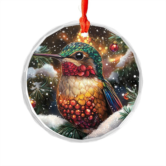Beautiful Hummingbird Christmas Night Design 1 Glass Ornament