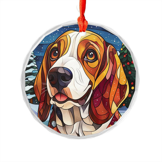 Beautiful Bassett Hound Dog Christmas Night Design 4 Glass Ornament
