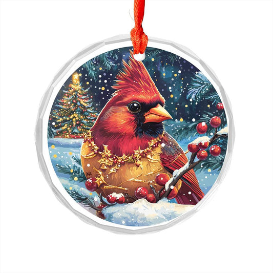 Beautiful Cardinal Christmas Night Design 4 Glass Ornament
