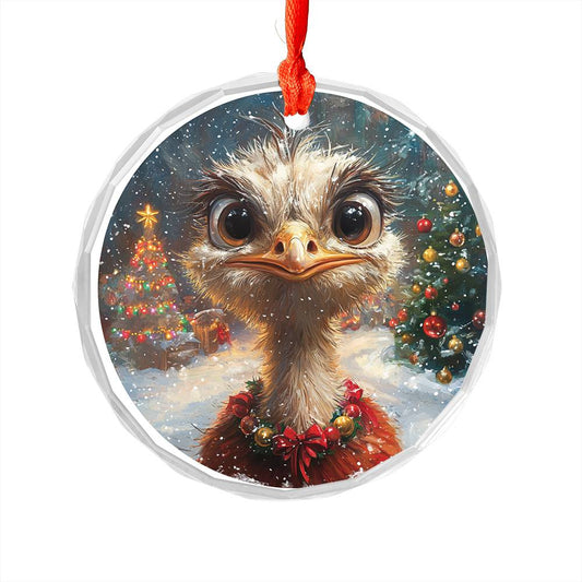 Beautiful Ostrich Christmas Night Design 3 Glass Ornament