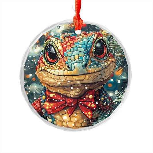 Beautiful Angus Lizard Christmas Night Design 2 Glass Ornament