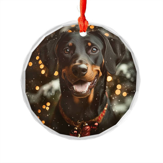 Beautiful Angus Doberman Pinscher Dog Christmas Night Design 2 Glass Ornament