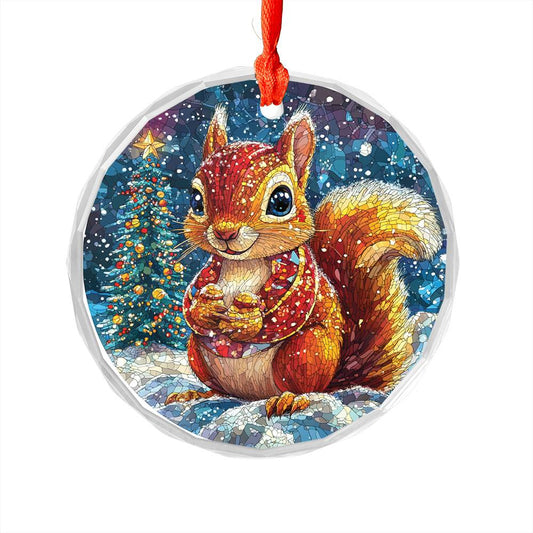 Beautiful Angus Squirrel Christmas Night Design 1 Glass Ornament