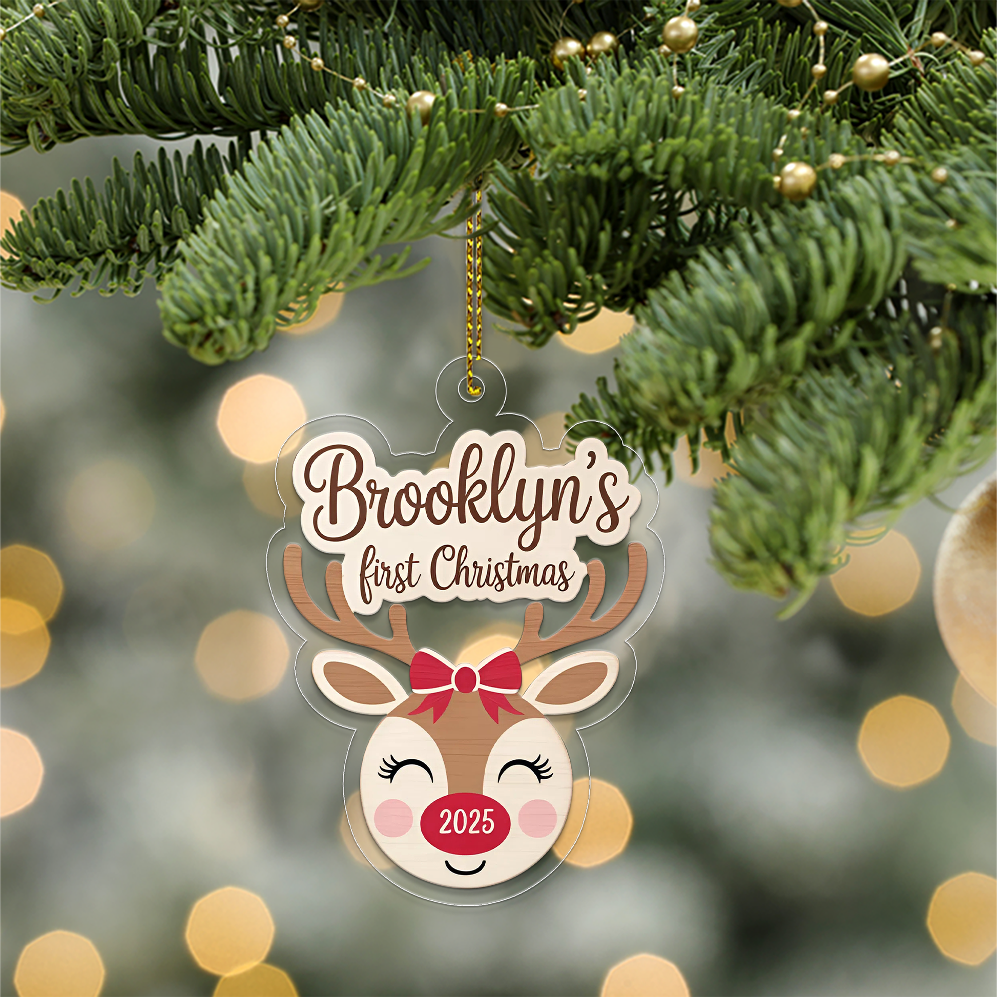 Personalized Reindeer Baby’s First Christmas Ornament, New Baby Christmas Gift for Baby Shower, Family Keepsake, Baby’s 1st Xmas Decoration