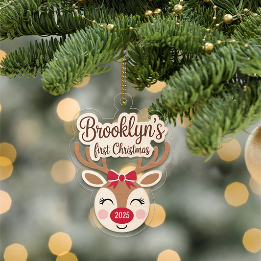Personalized Reindeer Baby’s First Christmas Ornament, New Baby Christmas Gift for Baby Shower, Family Keepsake, Baby’s 1st Xmas Decoration