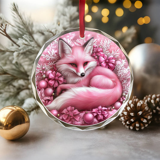 Fox Pink Christmas Design 2 Glass Ornament