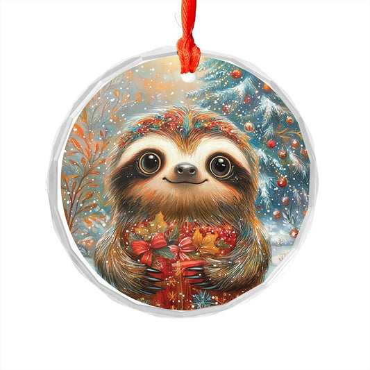 Beautiful Angus Sloth Christmas Night Design 4 Glass Ornament