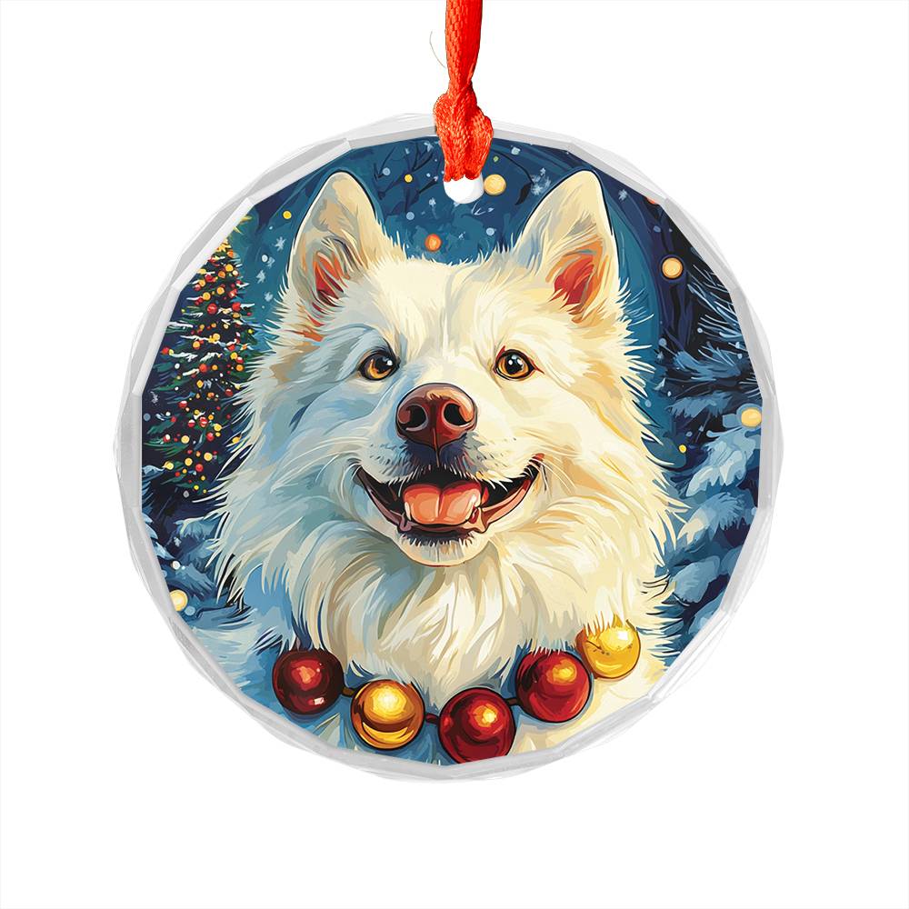 Beautiful Samoyed Dog Christmas Night Design 1 Glass Ornament