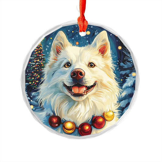 Beautiful Samoyed Dog Christmas Night Design 1 Glass Ornament