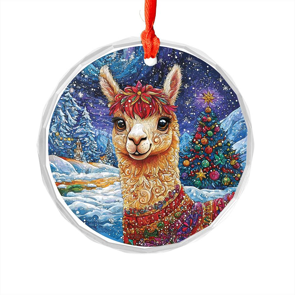 Beautiful Angus Alpaca Christmas Night Design 1 Glass Ornament