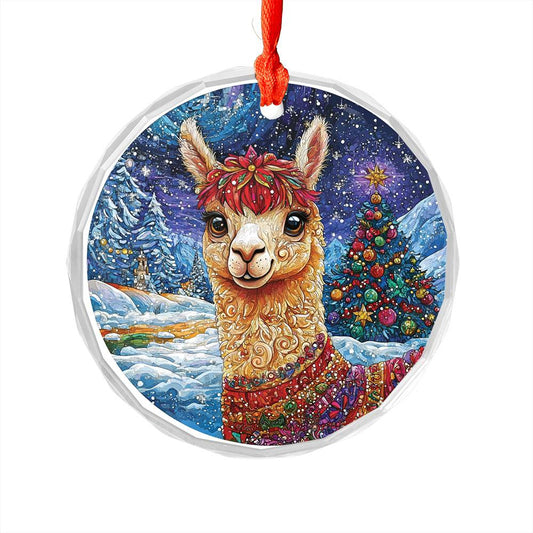Beautiful Angus Alpaca Christmas Night Design 1 Glass Ornament