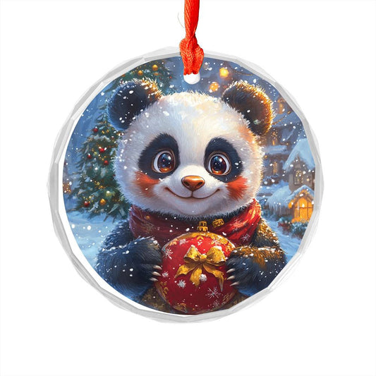 Beautiful Angus Panda Christmas Night Design 3 Glass Ornament