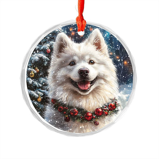 Beautiful Samoyed Dog Christmas Night Design 3 Glass Ornament