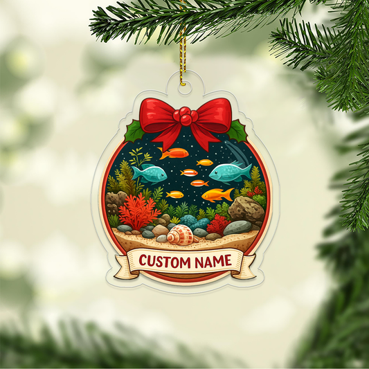 Personalized Aquarium Christmas Ornament, Custom Name Christmas Tree Ornament, Love Fish Ornament, Aquarium Ornament Gift
