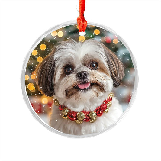 Beautiful Angus Shih Tzu Dog Christmas Night Design 3 Glass Ornament