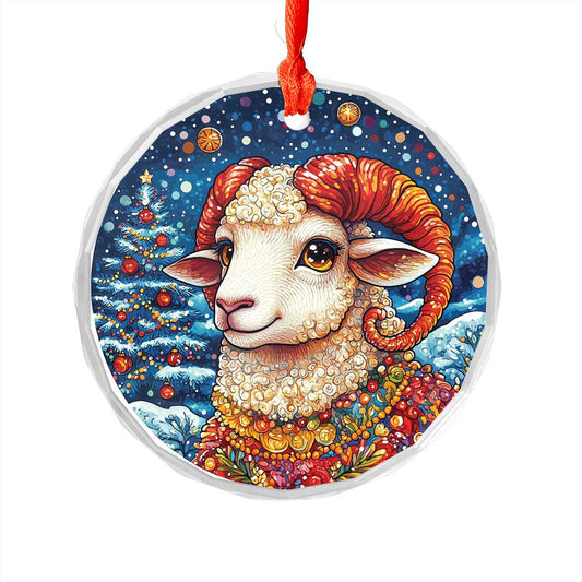 Beautiful Sheep Christmas Night Design 4 Glass Ornament