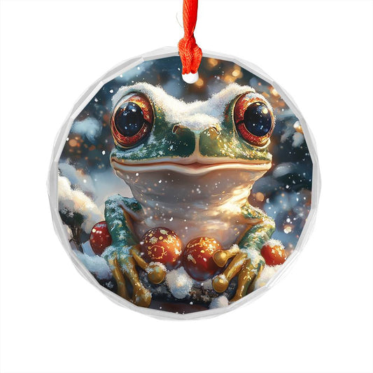 Beautiful Angus Frog Christmas Night Design 2 Glass Ornament