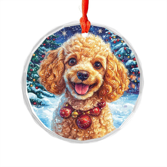 Beautiful Angus Poodle Dog Christmas Night Design 4 Glass Ornament