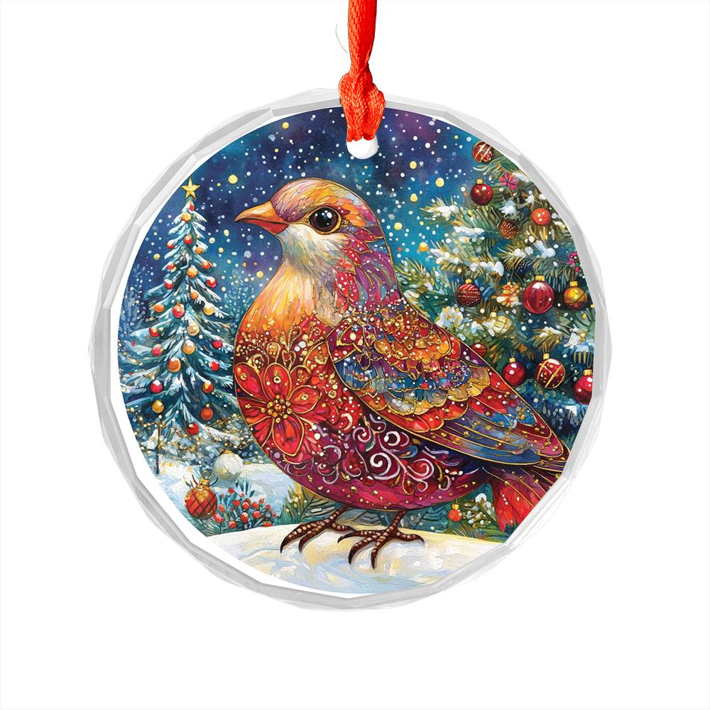 Beautiful Dove Christmas Night Design 3 Glass Ornament