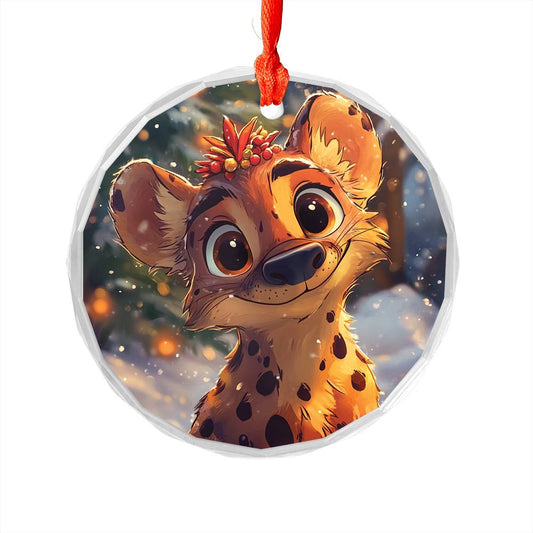 Beautiful Hyena Christmas Night Design 4 Glass Ornament