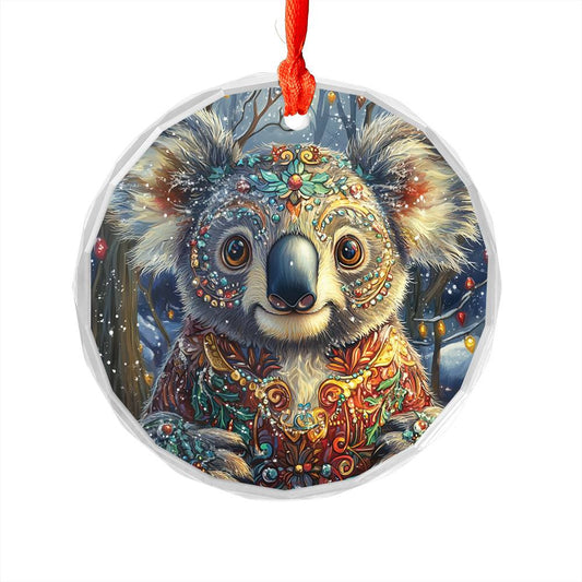 Beautiful Angus Koala Christmas Night Design 3 Glass Ornament