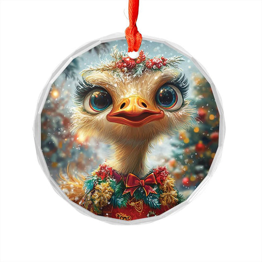 Beautiful Ostrich Christmas Night Design 2 Glass Ornament