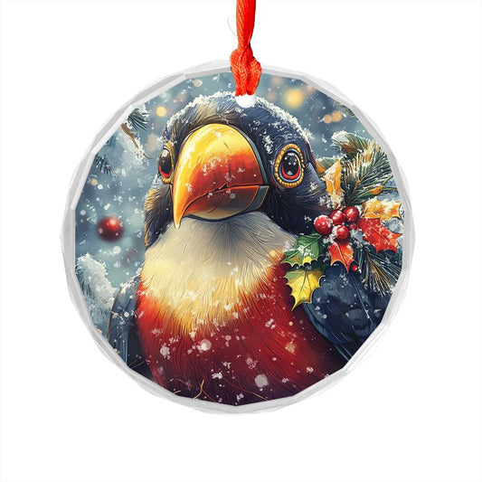 Beautiful Toucan Christmas Night Design 1 Glass Ornament