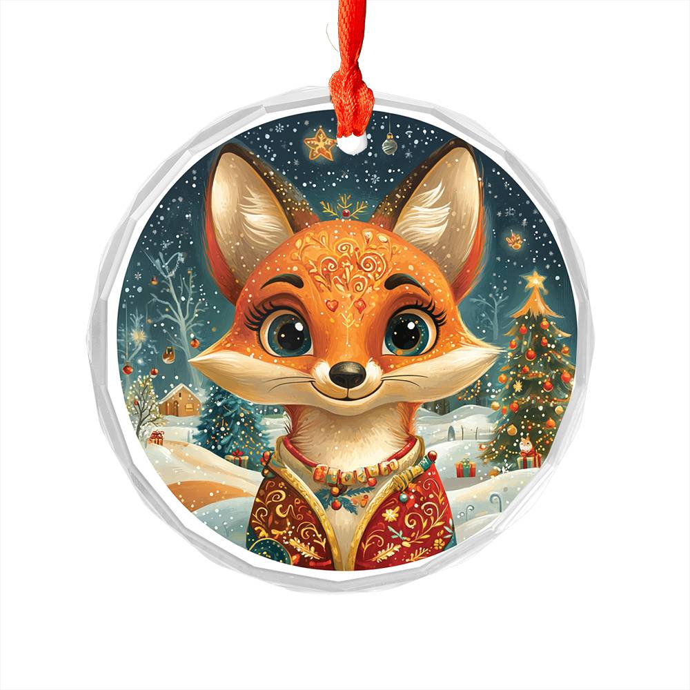Beautiful Angus Fox Christmas Night Design 4 Glass Ornament