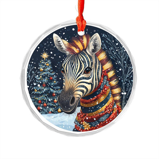 Beautiful Zebra Christmas Night Design 2 Glass Ornament