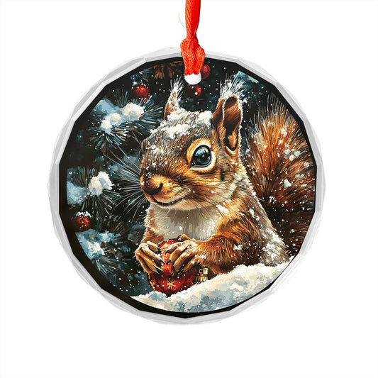 Beautiful Angus Squirrel Christmas Night Design 3 Glass Ornament