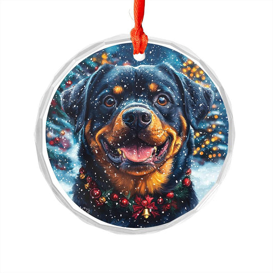 Beautiful Angus Rottweiler Dog Christmas Night Design 3 Glass Ornament