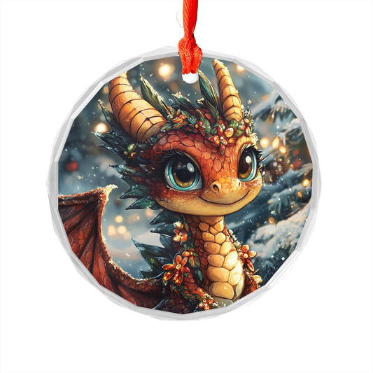 Beautiful Angus Dragon Christmas Night Design 4 Glass Ornament