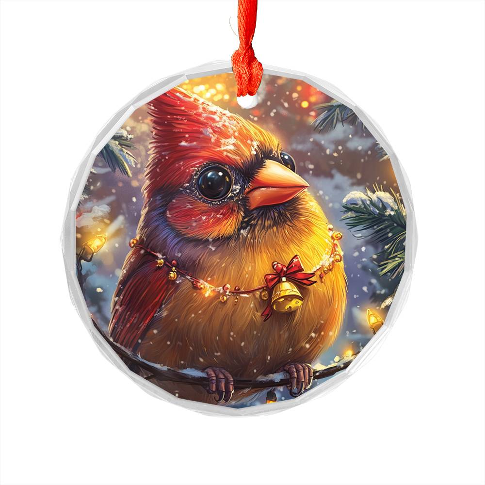 Beautiful Cardinal Christmas Night Design 2 Glass Ornament