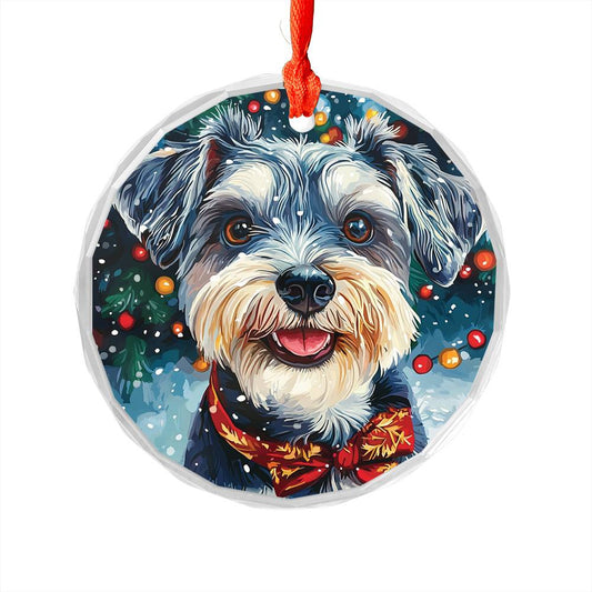 Beautiful Angus Miniature Schnauzer Dog Christmas Night Design 4 Glass Ornament