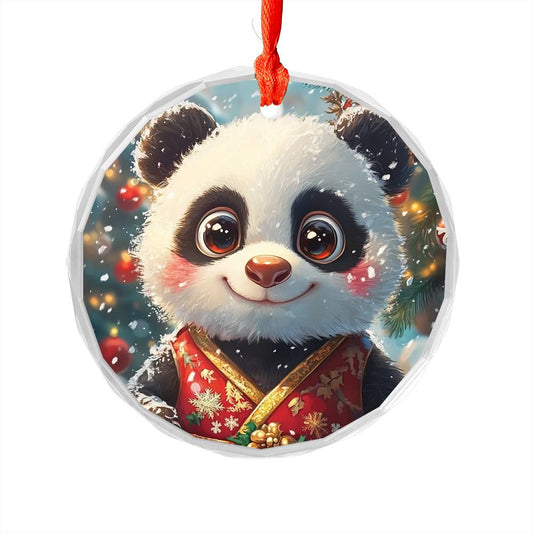 Beautiful Angus Panda Christmas Night Design 4 Glass Ornament
