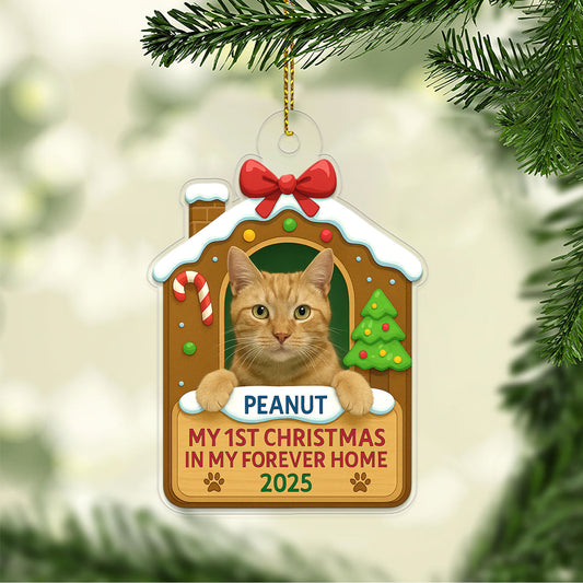 Custom Photo My 1st Christmas In My Forever Home Ornament – Personalized Pet Adoption Keepsake – New Pet Holiday Gift Decoration